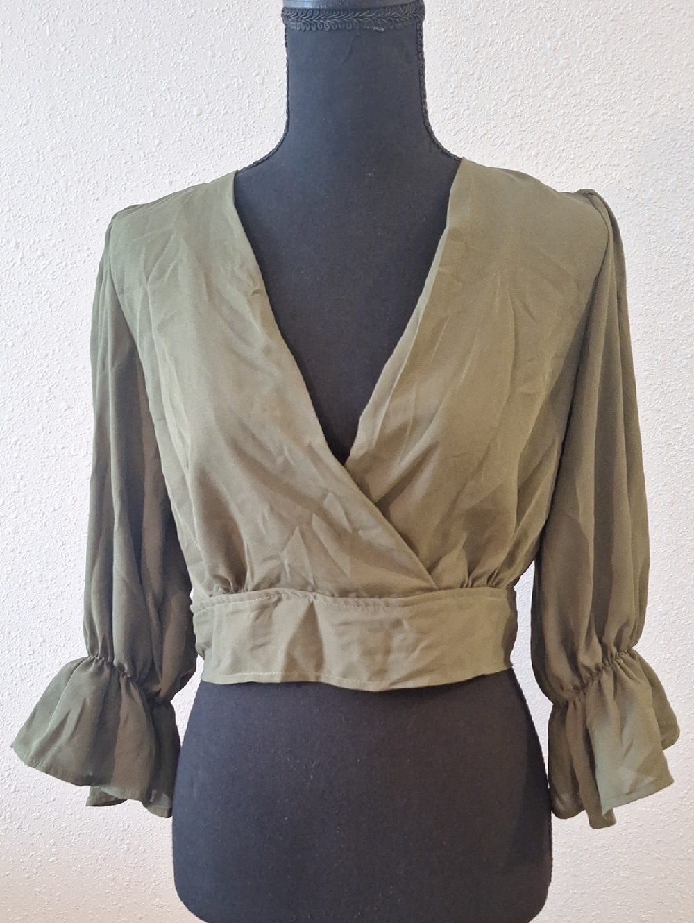 SHEIN Olive Green Wrap Crop Blouse